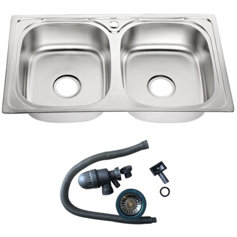 Evier encastré, double en acier inoxydable, evier de cuisine
