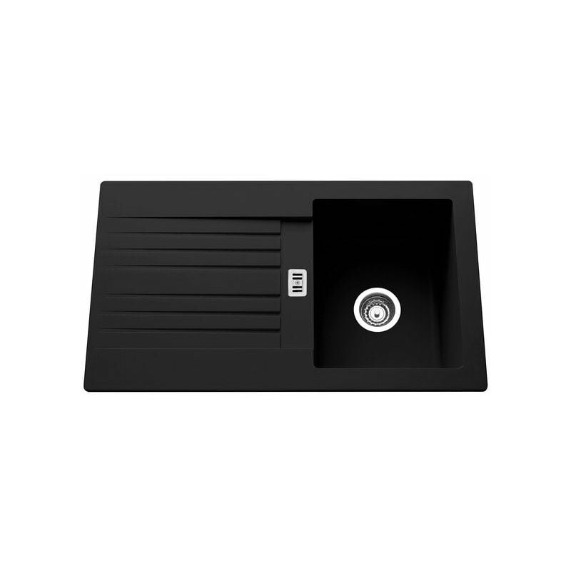 CENTRALE BRICO Evier à encastrer 1 bac avec égouttoir, résine, noir SOLO