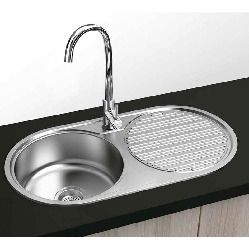 Gresinex - London Évier encastré rond - 1 cuve 1 égouttoir 84x44 - Acier inoxydable