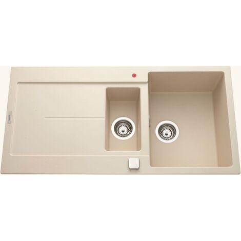 Évier granit beige 1 bac 1/2 à encastrer – Égouttoir réversible – Dimensions 1000x500mm – Bonde incluse – Pour cuisine moderne – Luisina