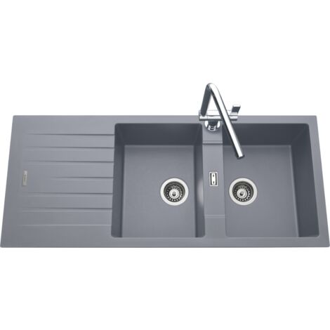 Évier granit gris 116x50 cm – 2 bacs réversibles – Évier à encastrer avec bonde et siphon inclus – Pour meuble sous évier 80 cm – Luisina