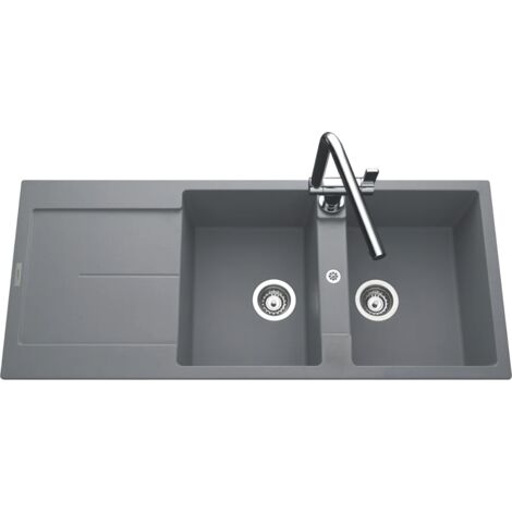 Évier granit gris 116x50 cm – 2 bacs réversibles – Évier à encastrer avec bonde et siphon inclus – Pour meuble sous évier 80 cm – Luisina