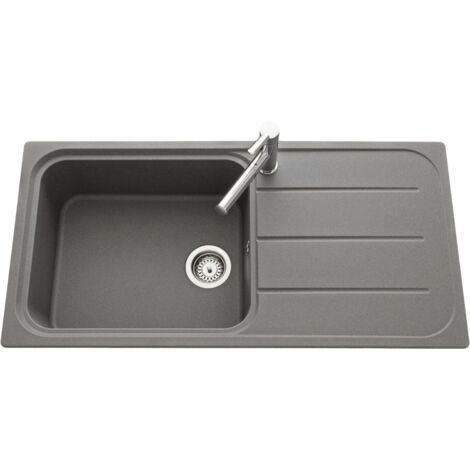 Évier granit gris Ewi OGLIO 1 grand bac 1 égouttoir