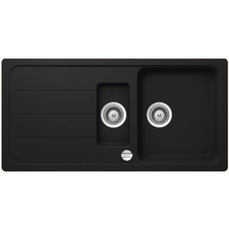 Évier granit noir 100x50 cm à encastrer – 1 bac 1/2 réversible avec égouttoir – Bonde et siphon inclus – Fabriqué en Allemagne – Schock