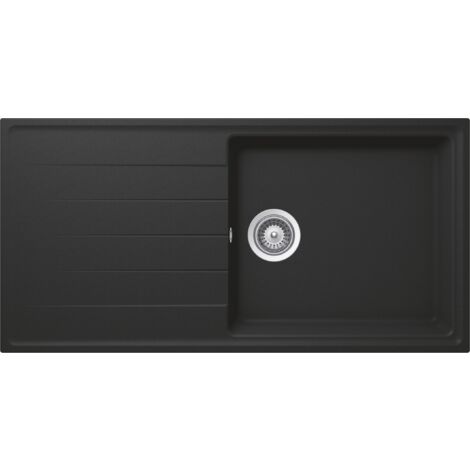 Évier granit noir 100x50 cm à encastrer – 1 bac réversible avec égouttoir – Bonde et siphon inclus – Fabriqué en Allemagne – Schock