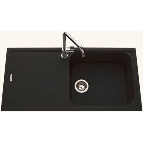 Évier granit noir 100x50 cm – Évier encastrable réversible avec bonde et siphon – Pour meuble sous évier 60 cm minimum – Luisina