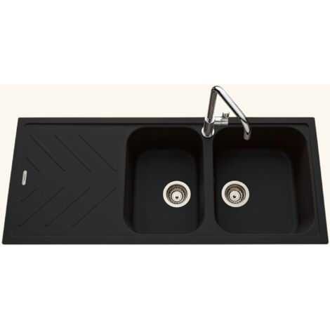 Évier granit noir 2 bacs à encastrer – Égouttoir réversible – Bonde et siphon inclus – Dimensions 1160x500mm – Luisina