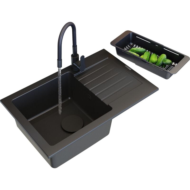 Granitan - vier granit noir cuisine mitigeur panier capuchon set mino