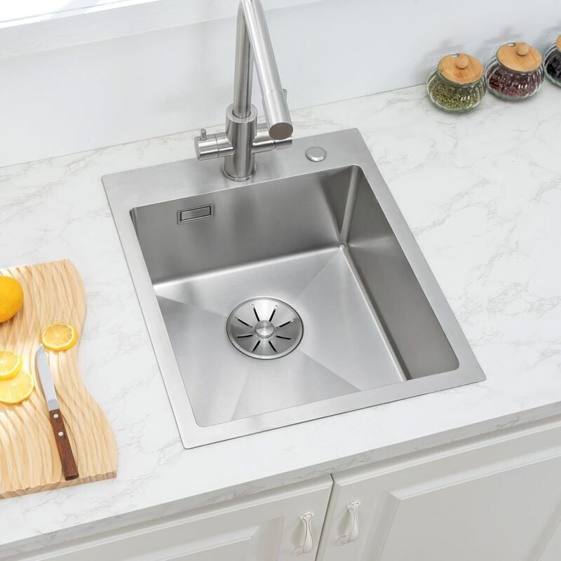 Cecipa - Evier Inox 1 Bac 40x48cm, Evier Cuisine pour Meubles Bas de 40 cm, Lavabo Cuisine avec Dernier Siphon et Trop-plein, Évier Cuisine avec 2