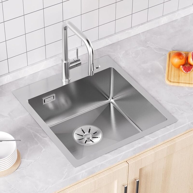 Cecipa - Evier Inox 1 Bac 45x48cm, Evier Cuisine pour Meubles Bas de 45 cm, Lavabo Cuisine avec Dernier Siphon et Trop-plein, Évier Cuisine avec 2