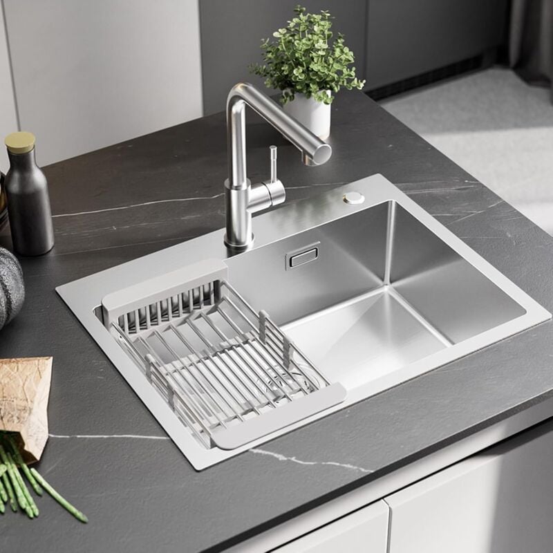 Cecipa - Evier Inox 1 Bac 60x45cm, Evier Cuisine pour Meubles Bas de 60 cm, Lavabo Cuisine avec Dernier Siphon et Trop-plein, Évier Cuisine avec 2