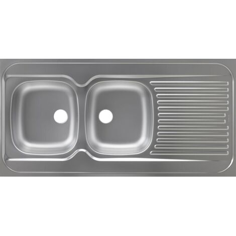 Evier inox 18/10 toilé à poser réversible - Moderna - 2 cuves + égouttoir + 120x60cm