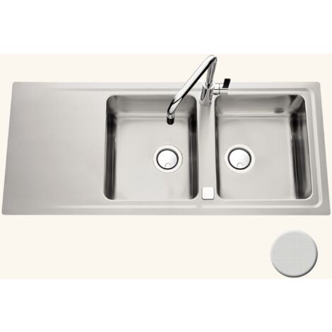 Évier inox 2 bacs 117x51 cm – Encastrable réversible avec vidage automatique – Bonde et siphon inclus – Pour meuble sous évier 90 cm minimum – Luisina
