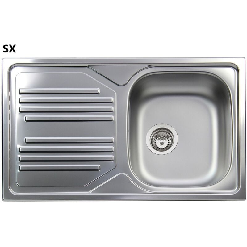 Évier inox à encastrer, 1 bac, 86 cm, égouttoir à gauche