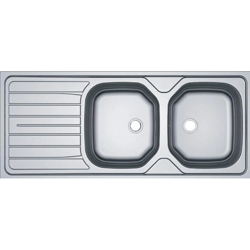 Evier inox à encastrer toilé 2 cuves 1 égouttoir, 1160x500 mm RNN621