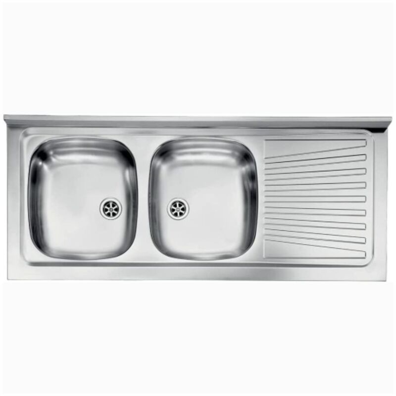 Toscohome - Evier à poser en inox avec 2 cuves et égouttoir droit 120x50 cm - Mondy