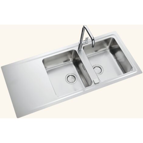 Évier inox lisse 117x51 cm – 2 bacs réversibles – Évier encastrable avec vidage automatique – Meuble sous évier 90 cm minimum – EWI