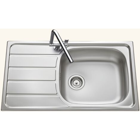 Évier inox lisse 86x50 cm à encastrer – 1 grand bac réversible – Bonde et siphon inclus – Pour meuble sous évier 60 cm minimum – Luisina