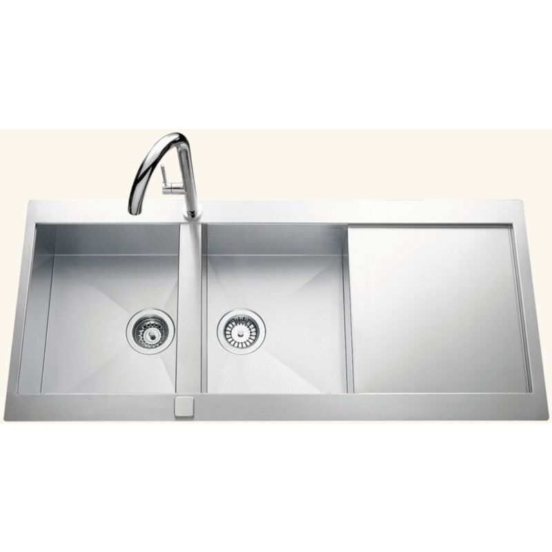 Évier inox lisse RIKAS 2 bacs 1 égouttoir