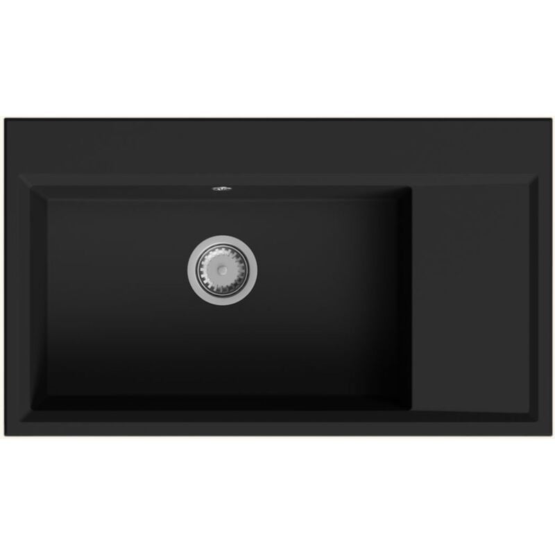 Kümbad - Evier romy granit noir 1 grand bac 1 petit égouttoir droite