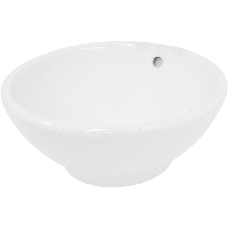 Ecd Germany Lavabo Vasque à Poser Bassin Évier Lave-Mains Salle de Bain en Céramique - ø 420 x 170 mm - Rond - Blanc - avec Trop-Plein - Design