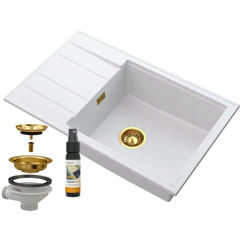 Évier Monocuve En Granit Louis Avec Égouttoir Siphon Or