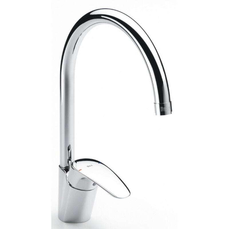 Roca - Mitigeur d'évier sur plage monotrou à bec tube mobile avec flexibles d'alimentation chromé monodin n A5A8407C00