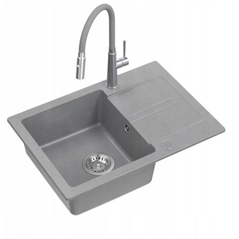 Évier Nayes en granit gris 62x44 + siphon + robinet + bouchon