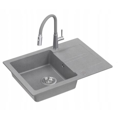 Évier Nayes en granit gris 77x44 + siphon + robinet + bouchon
