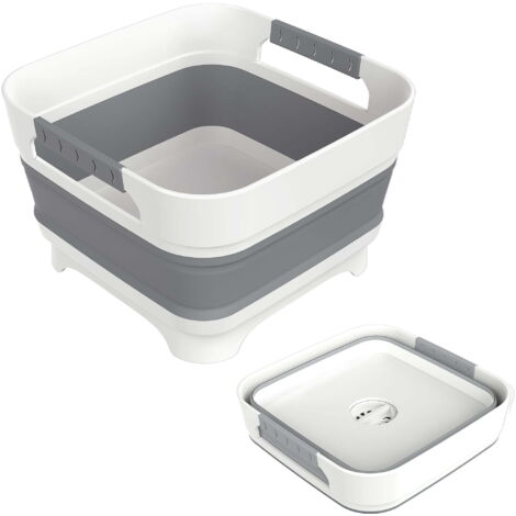 Évier pliable avec bonde, gain de place, multifonctionnel, idéal pour l'extérieur et le lavage des légumes, gris.