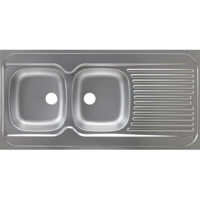 Evier inox 18/10 toilé à poser réversible Moderna 2 cuves + égouttoir + 120x60cm
