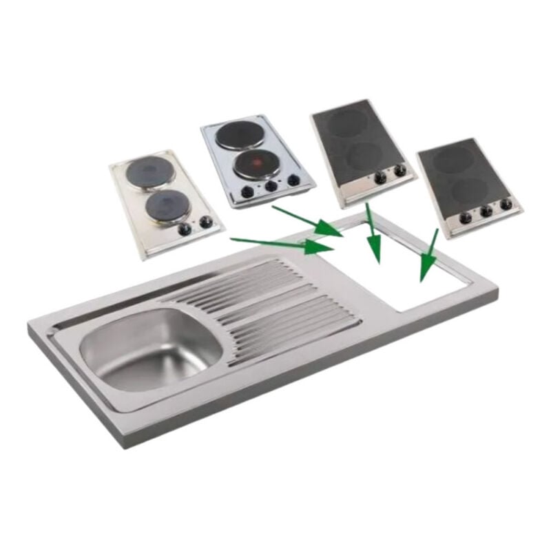 Moderna - Evier pour kitchenette 100x60cm avec découpe pour Domino (non fourni), réversible.