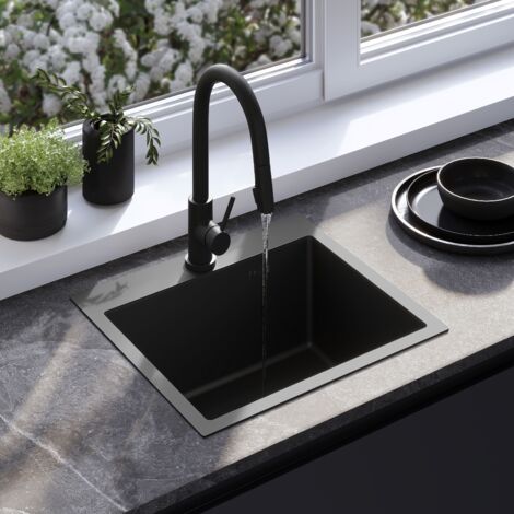 ÉVIER REA LEO 50 BLACK + ROBINET DE CUISINE FRESH BLACK