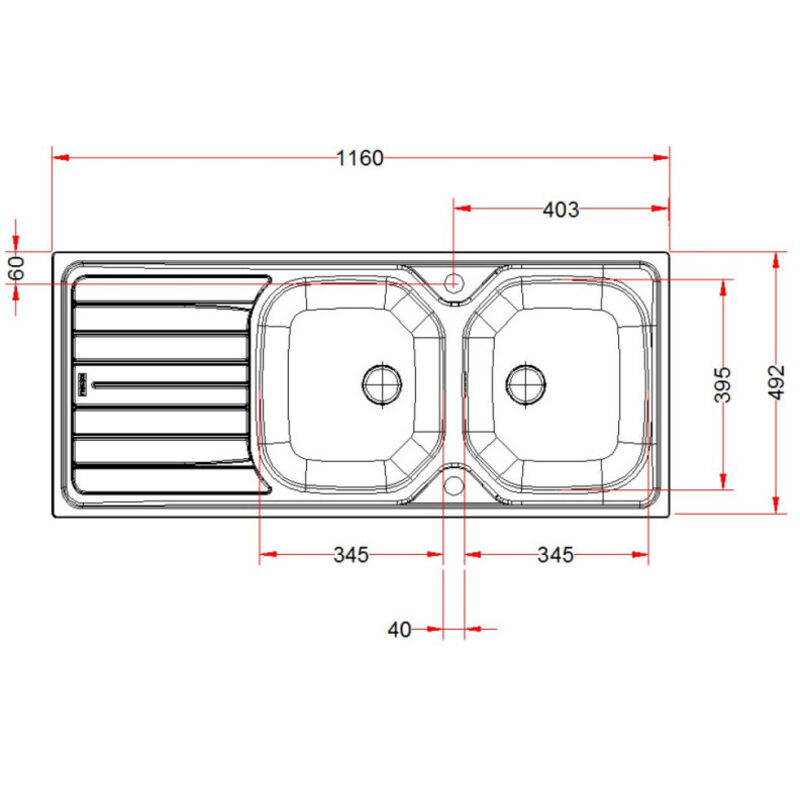 Franke - Evier renova inox à encastrer 2 cuves avec égouttoir 116x50cm 898311