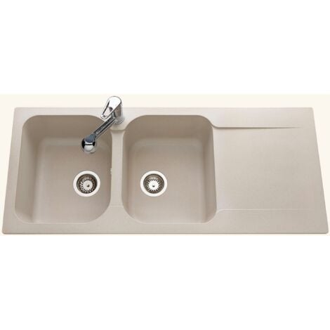 Évier résine beige moucheté Ewi ZIGGY 2 bacs 1 égouttoir