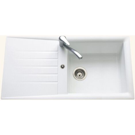 Évier résine blanc 100x50 cm – Évier encastrable 1 bac réversible – Équipements inclus : bonde, siphon, tuyaux d'évacuation – EWI