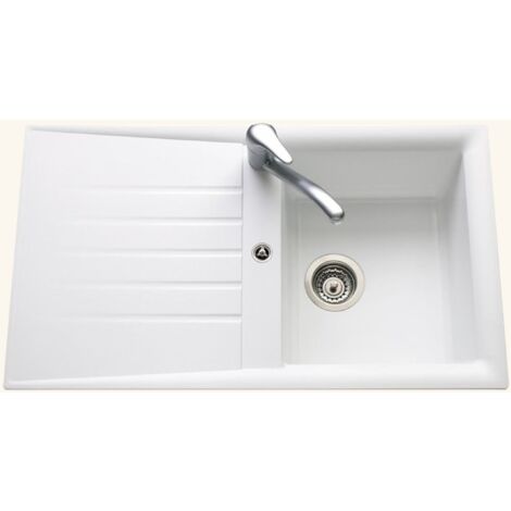 Évier résine blanc 86x50 cm – Évier encastrable 1 bac réversible – Vidage manuel inclus – Meuble sous évier 45 cm minimum – EWI