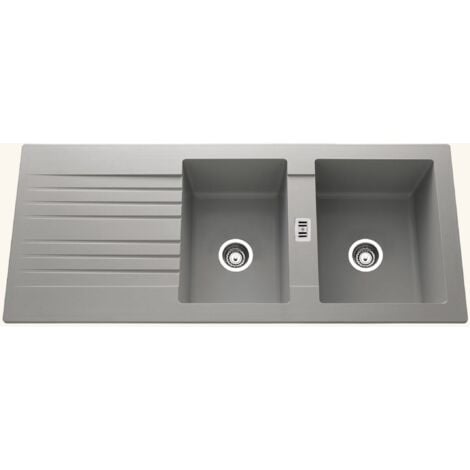 Évier résine gris béton PLUTON 2 bacs 1 égouttoir