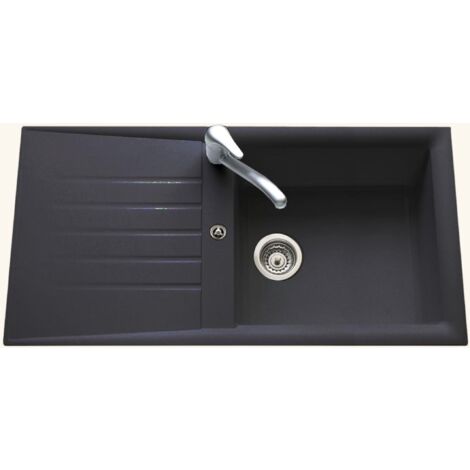 Évier résine noir 100x50 cm – Évier encastrable réversible avec bonde et siphon – Bac à laver 1 grand bac – Pour meuble sous évier 60 cm – EWI