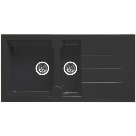 KÜMBAD Évier résine noir moucheté TUNIA 1 bac et demi - 1 égouttoir