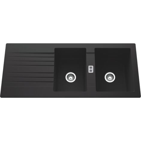 CUISISSIMO Évier résine noir PLUTON 2 bacs 1 égouttoir