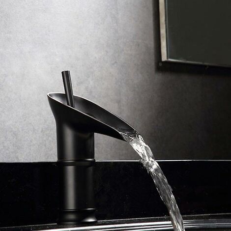 Évier rétro entièrement en cuivre avec robinet à cascade fixe, vasque au-dessus du comptoir (noir antique court)