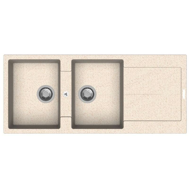 Toscohome - Evier réversible en quartz 116x50 cm avec 2 cuves et égouttoir couleur avoine - Enigma D200