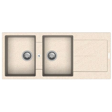 TOSCOHOME Evier réversible en quartz 116x50 cm avec 2 cuves et égouttoir couleur avoine - Enigma D200