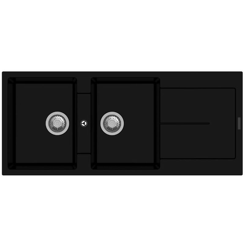 Evier réversible en quartz 116x50 cm avec 2 cuves et égouttoir noir - Enigma D200