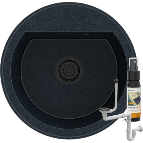 Évier Rond de Cuisine en Granit Arno Or Noir 1 Bac avec Siphon Manuel Connexion Lave-vaisselle