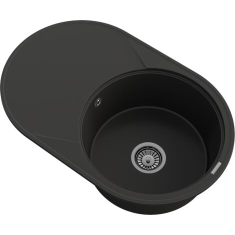 ÉVIER ROND EN GRANIT 1 CUVE GRAND ÉGOUTTOIR SIPHON CHROME SAVIO