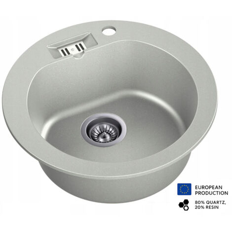 Evier rond NALIBOU GRIS en granit premium - 1 Bac sans égouttoir et vidage inclus