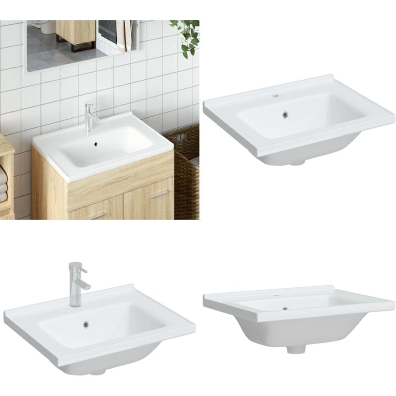 Évier salle de bain blanc 61x48x19,5 cm rectangulaire céramique - Évier Salle De Bain - Lavabo Céramique - Lavabo Blanc - Meuble Salle De Bain