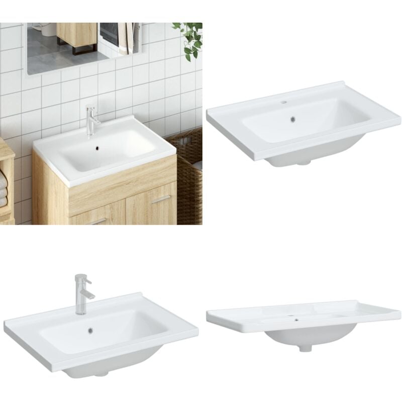 Vidaxl - vier salle de bain blanc 71x48x19,5 cm rectangulaire céramique - Évier Salle De Bain - Lavabo Céramique - Lavabo Blanc - Meuble Salle De